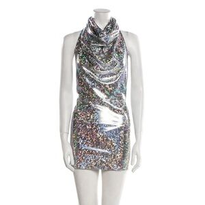 Siedres Silver Holographic Women's Halter Dress (SIZE 36)